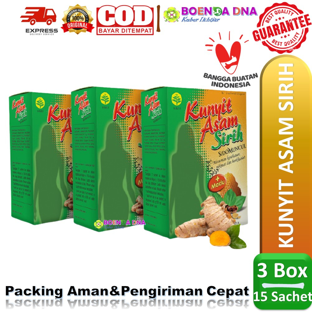 

3 BOX Kunyit Asam Sirih Plus Madu Sidomuncul (15 Sachet) - Jamu Pelancar Haid BISA COD