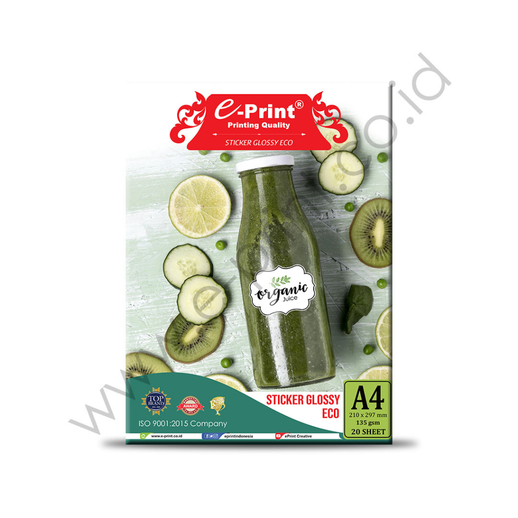 

KERTAS STICKER E-PRINT GLOSSY STICKER ECO EKONOMIS A4 - 135 GSM ISI 20 LEMBAR