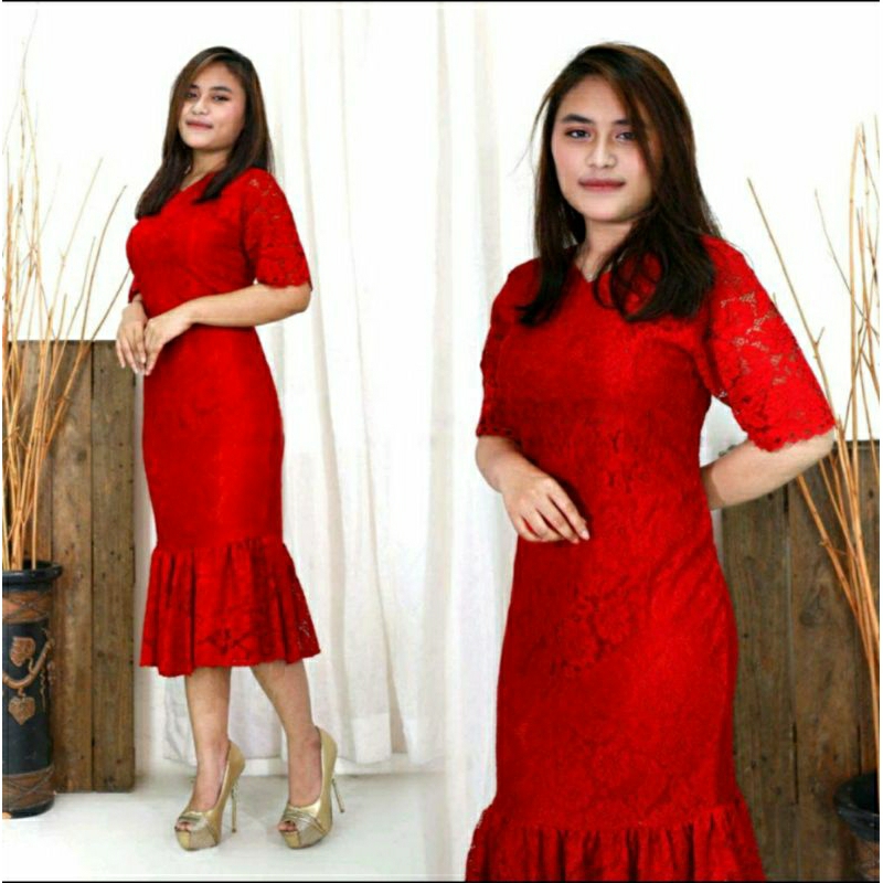 Dress pesta Brukat Duyung Kekinian ~ Dress pesta S M L XL XXL ~ Dress Natal Brukat Non liter ~ Dress