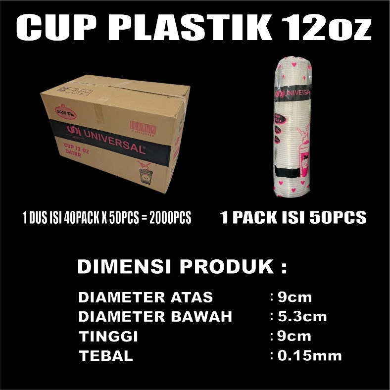 Gelas Plastik Bening Rata Uk 10oz 12oz 14oz 16oz /Pack Cup Kopi Pop ice Rata Oval SBY