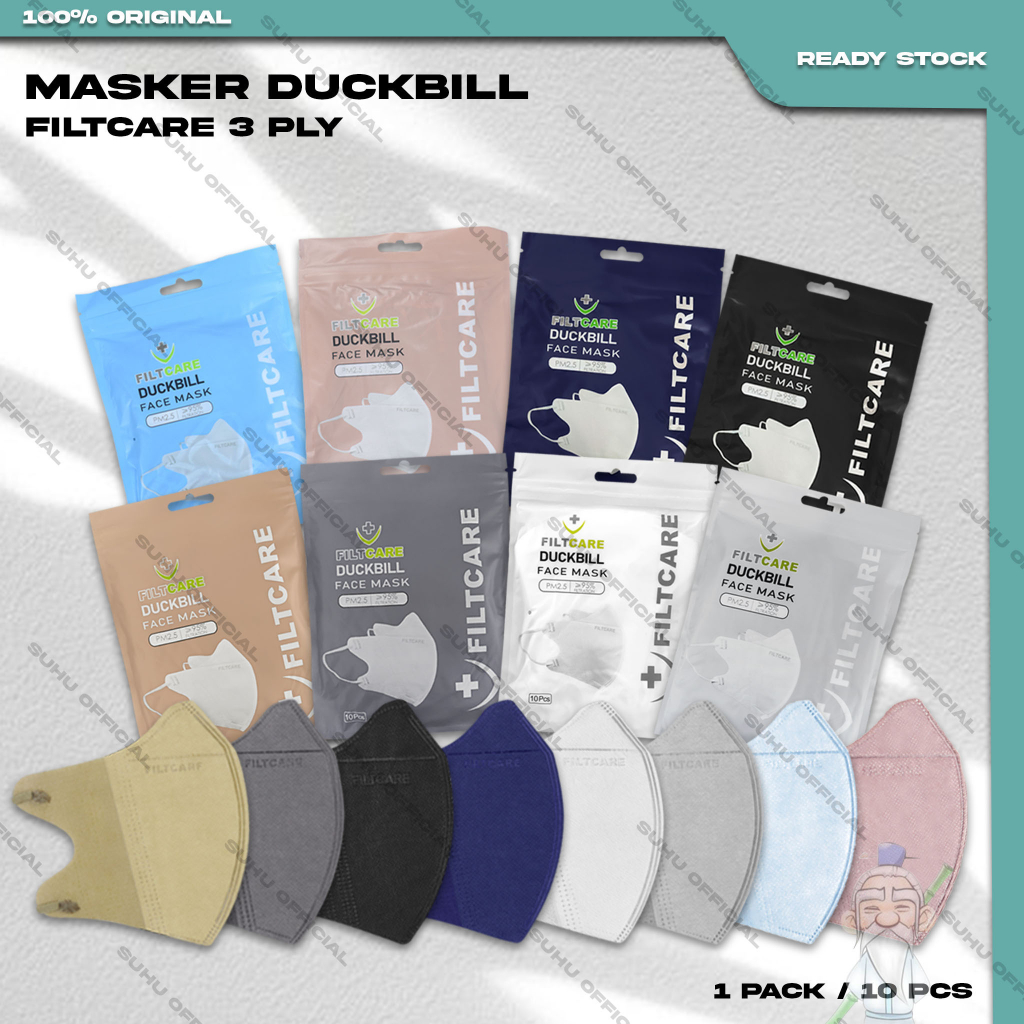 ❤️ SUHU ❤️ MASKER DUCKBILL FILTCARE ISI 10PCS Warna Hitam Black Surgical Mask Duckbil