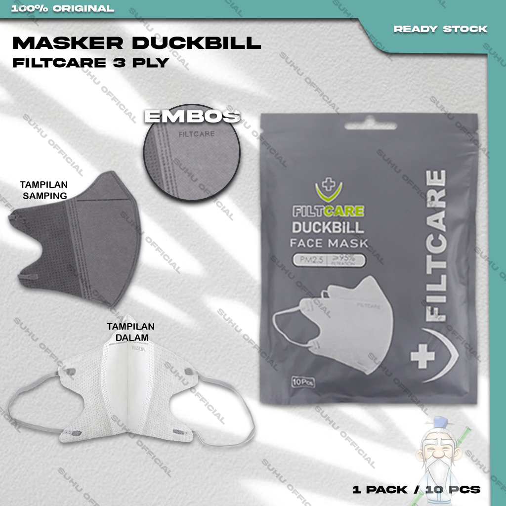 ❤️ SUHU ❤️ MASKER DUCKBILL FILTCARE ISI 10PCS Warna Hitam Black Surgical Mask Duckbil