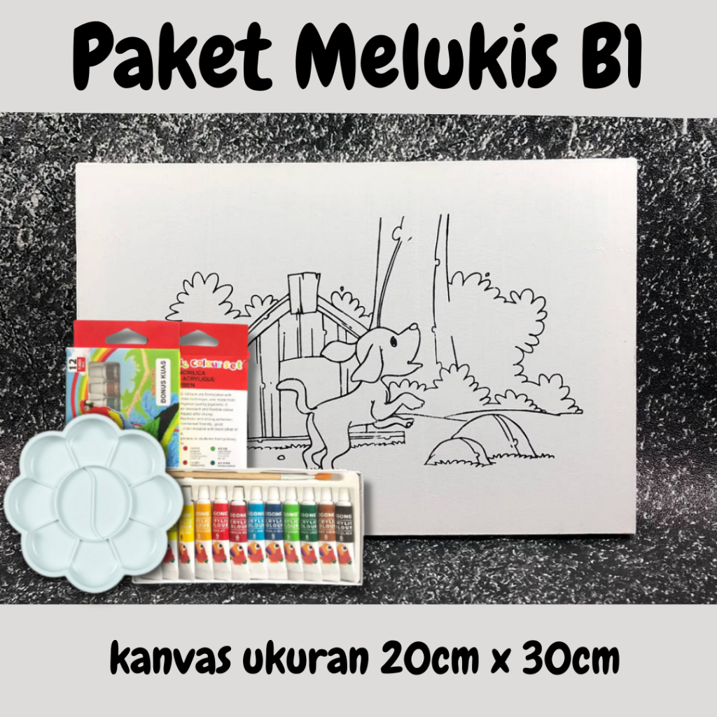 

PAKET MELUKIS B Kanvas Bergambar 20cm x 30cm (Cat Akrilik + Palet + Free Kuas)