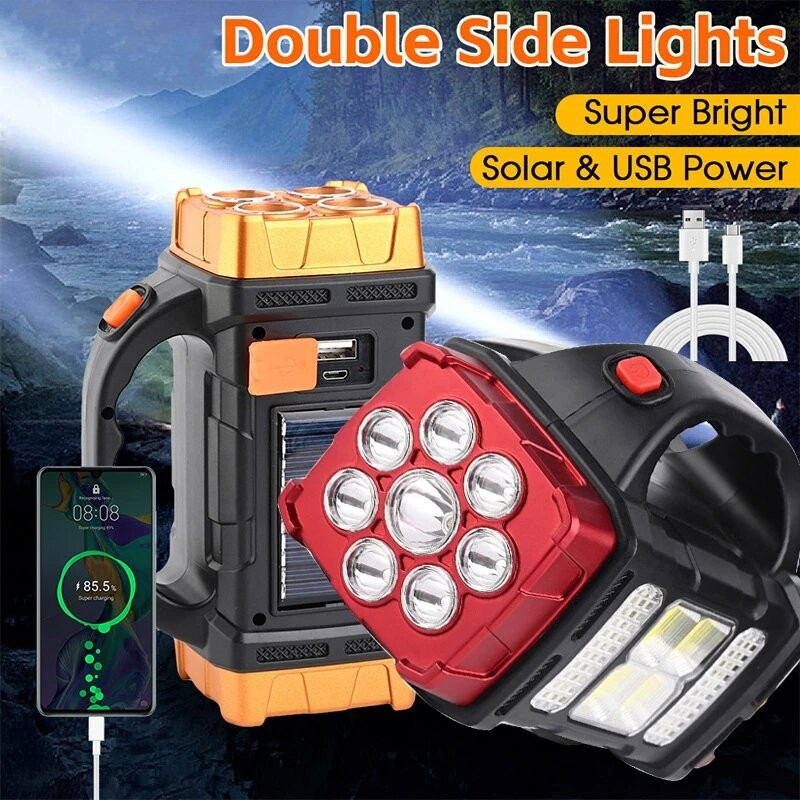 Senter LED Surya Berkemah Portable Kuat Lentera COB 4 Mode / Senter Tangan Kerja USB Isi Ulang Lampu Sorot Emergency