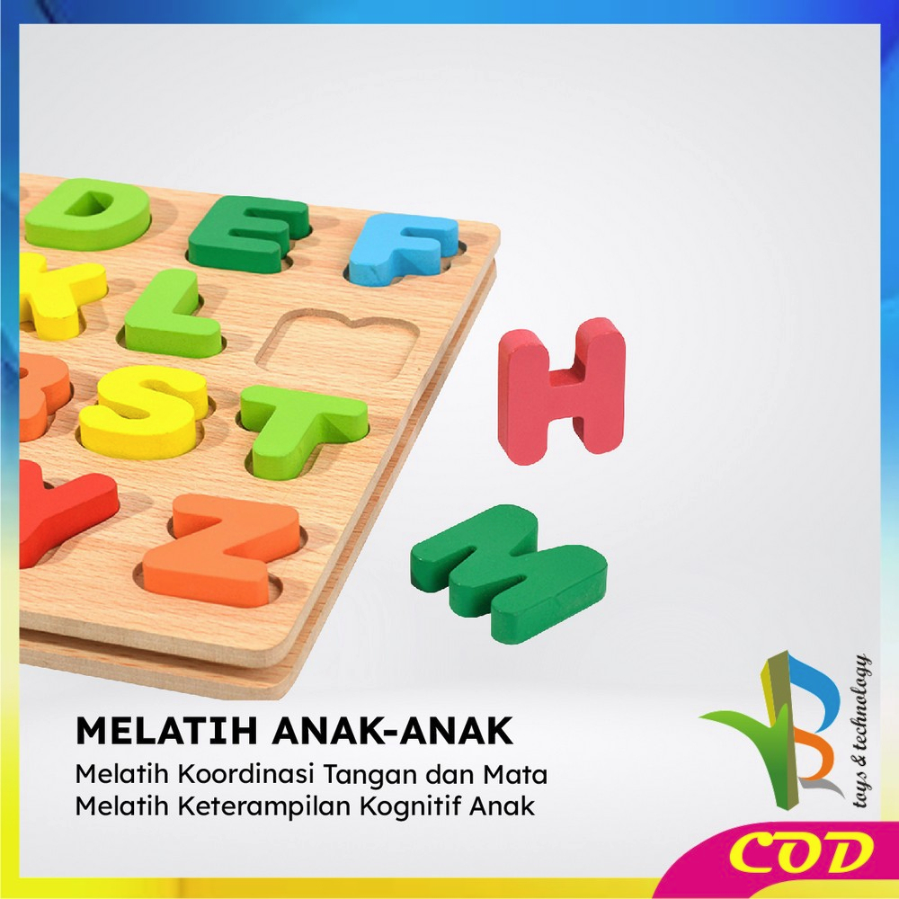 RB-M313 Mainan Edukasi Anak Puzzle Kayu 3D Huruf Angka dan Bangun Datar / Puzzle Alphabet Mainan Kayu Anak / Wooden Toys ABC Kids