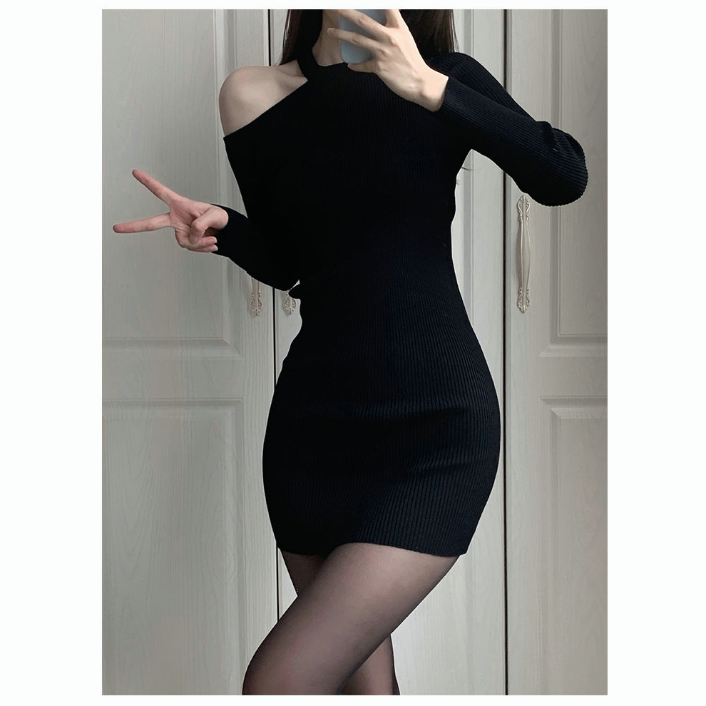 DR825 SLIM FIT WRAP BUTTOCKS SKIRT, OFF SHOULDER KNITTED DRESS, SPRING AND AUTUMN TIGHT FITTING WOMEN'S CLOTHING, EUROPEAN AND AMERICAN SPICY GIRL SKIRT, PURE DESIRE FOR STYLE, SWEET AND SPICY