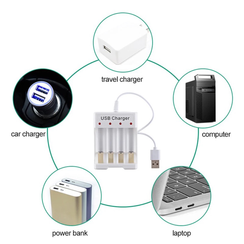 Charger Pengisi Daya Baterai AA AAA Pengisi Daya Cepat USB 2 3 4 Slot Perlindungan Sirkuit Pendek Pintar untuk Pengisi Daya Portabel Baterai Isi Ulang AAA/AA