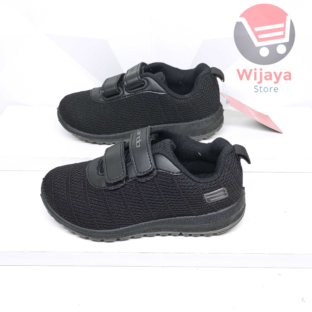 Sepatu Sekolah Ando 29-32 Sneaker Anak Hitam Putih Desain Strap Velcro Model SAGA BSC Nitta