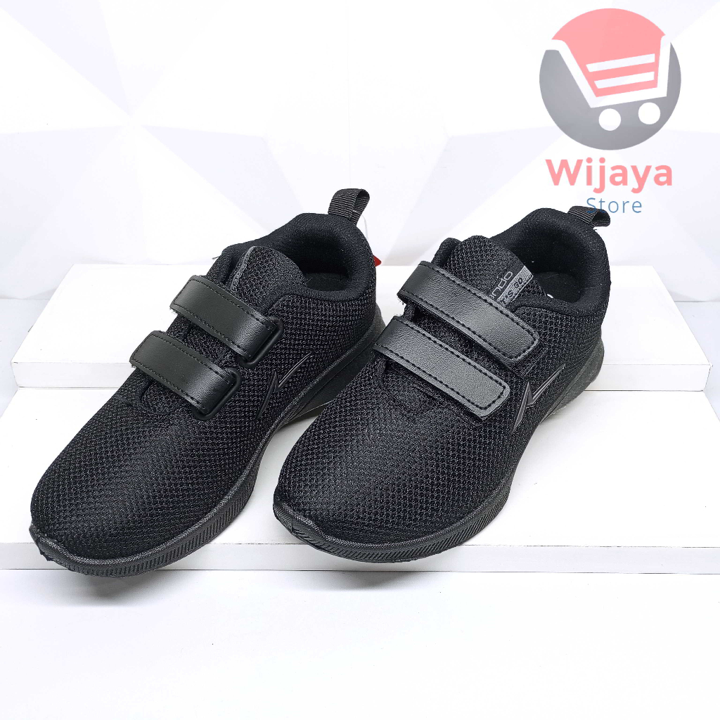 Sepatu Sekolah Ando 33-36 Sneaker Anak Hitam Polos Putih Strap Velcro yang Praktis SIP BSC