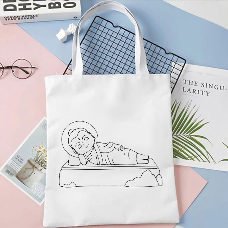 Tote Bag Buddha Coloring Waisak Vesak Day Lucu Aesthetic Kanvas Wanita Anak Sekolah Minggu Buddhist