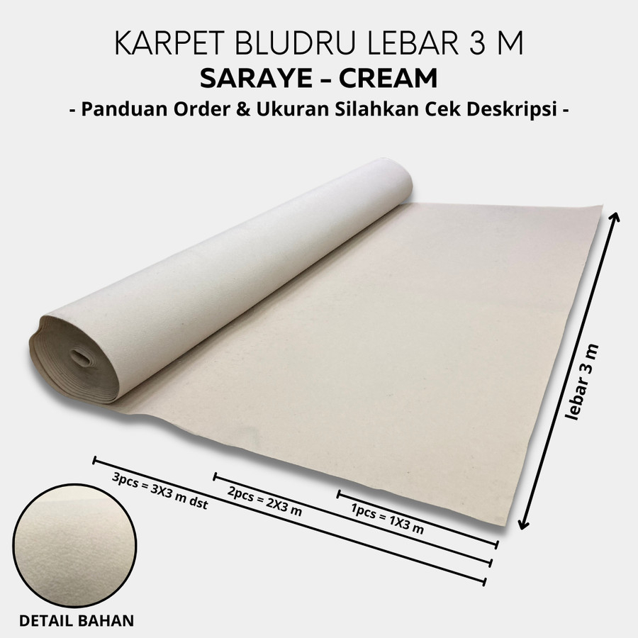 Karpet Brudu Polos Meteran Karpet Wedding SARAYE 1x3 Meter Cream