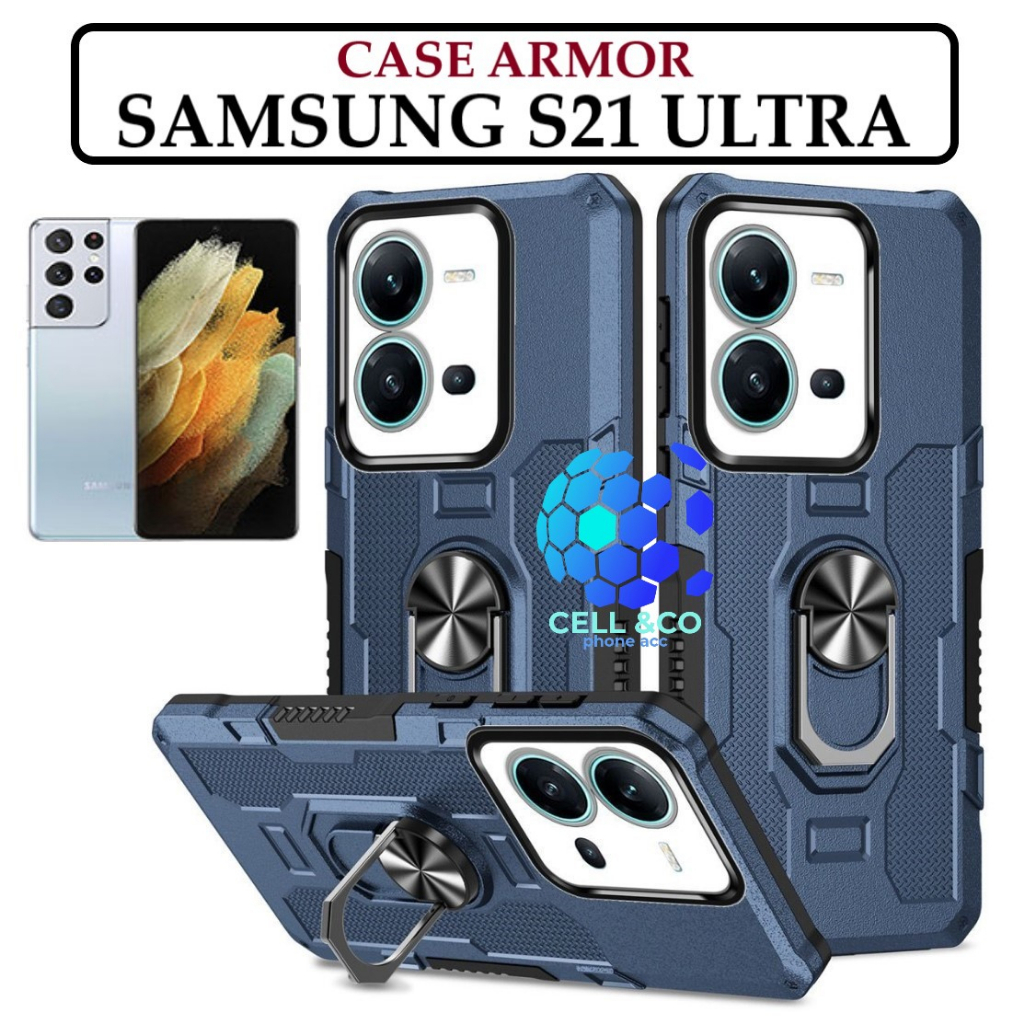 Case Armor SAMSUNG GALAXY S21 ULTRA Iring Cincin Magnetic Kesing Hp Protect kamera Premium Hard Case Standing Robot Pelindung Kamera