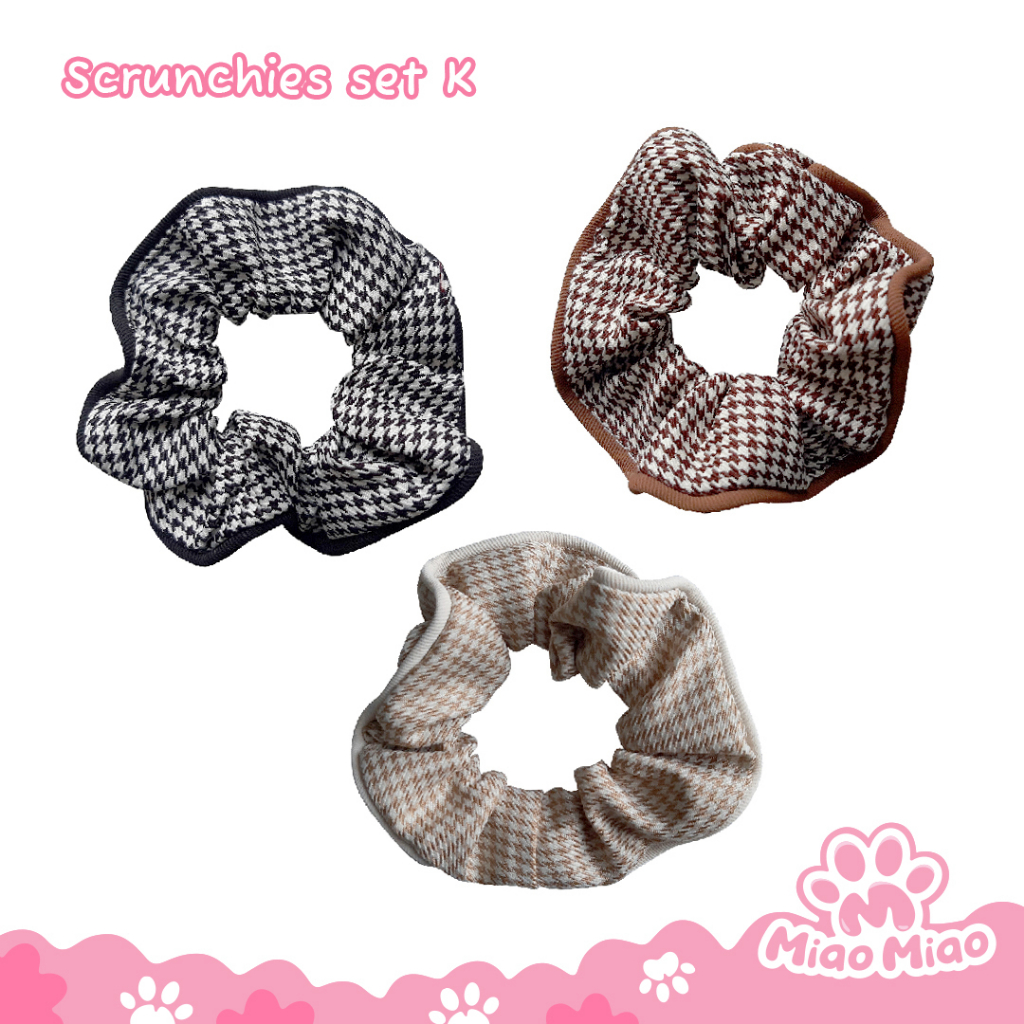 Scrunchies Set Coklat &amp; Kotak Kecil - Kunciran ikat rambut