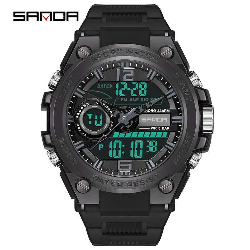 SANDA 9010 Jam Tangan Pria Digital Analog Tali Rubber Chronograph Anti Air WATCHKITE WKOS