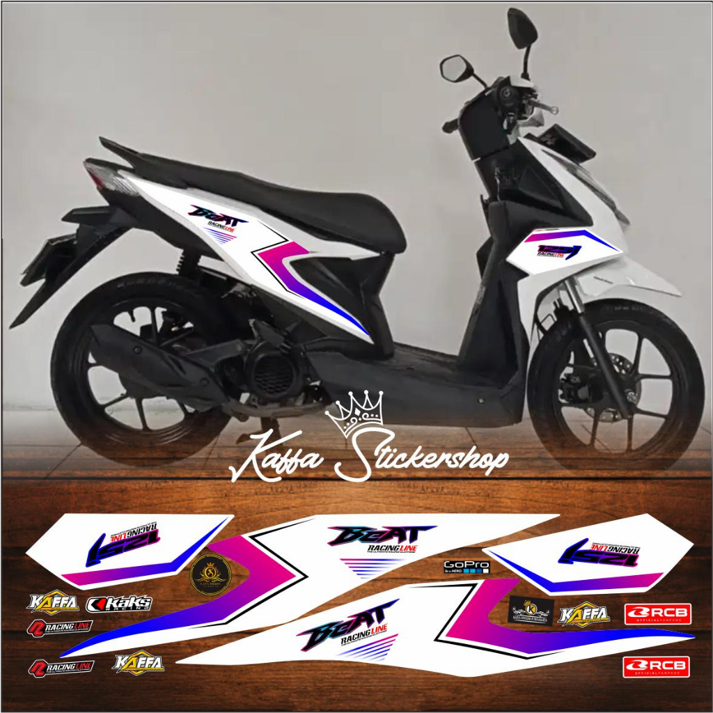 Stiker Striping Beat Deluxe / Beat Street / Variasi List Skotlet Beat Deluxe Putih List Rainbow