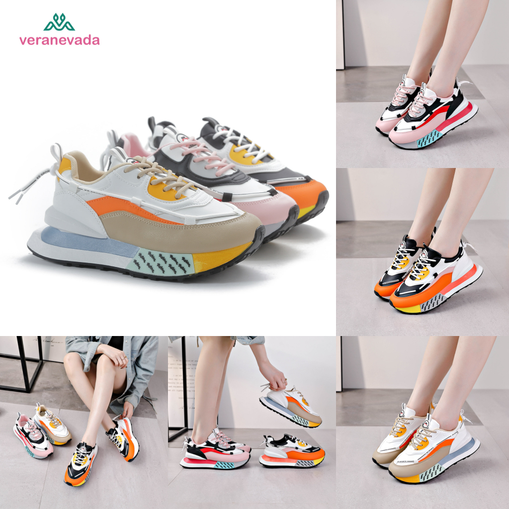 Sepatu Sneakers Wanita Vera Nevada W055 untuk Olahraga dengan Sol Tinggi 5 cm, Tersedia dalam 3 Warn