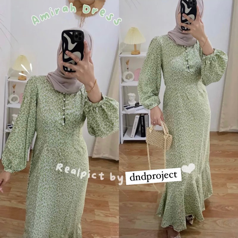 Amirah Dress | Premium Korean Vintage Dress Duyung Bunga Lengan Balon Slimfit Maxi Shakila / Naima K