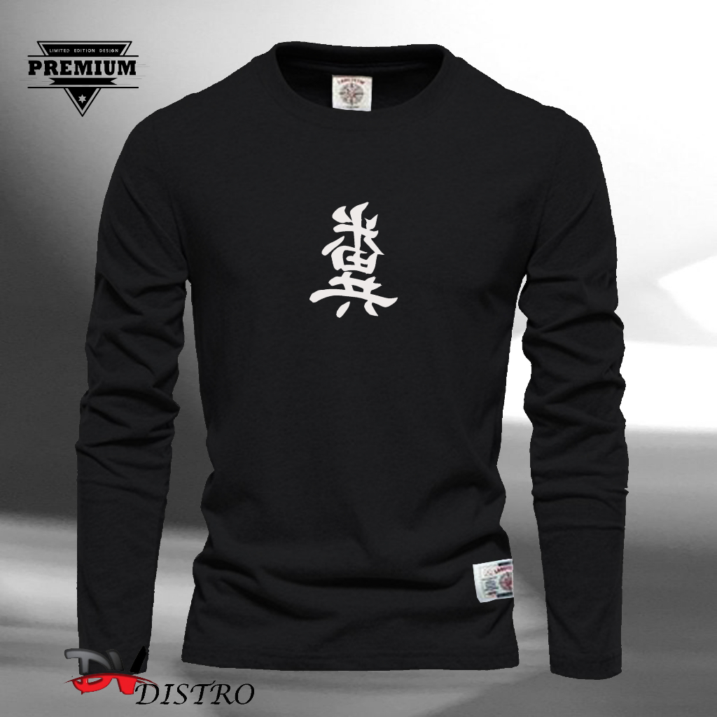 PROMO (COD) Kaos Lengan Panjang Jepang Text Putih Premium Quality Kaos Distro/ Kaos Keren/ Kaos Mura