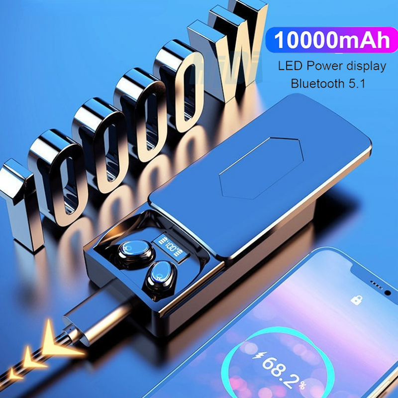 (COD) Y8 Bluetooth Eearphone 10000mAh Power Bank Tурe-C LED Display Wireless Headset Super Bass 5.1 Earphone Pengisian Case Nirkabel 9D Stereo Olahraga Tahan Air Earbud Y8 Bluetooth  Headset Wireless Earphones Touch Control  Headphone With Mic Powerbank