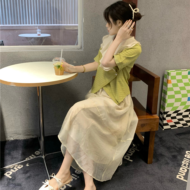yikoo-Korea set temperamen blouse + maxi rok sarees fashion wanita