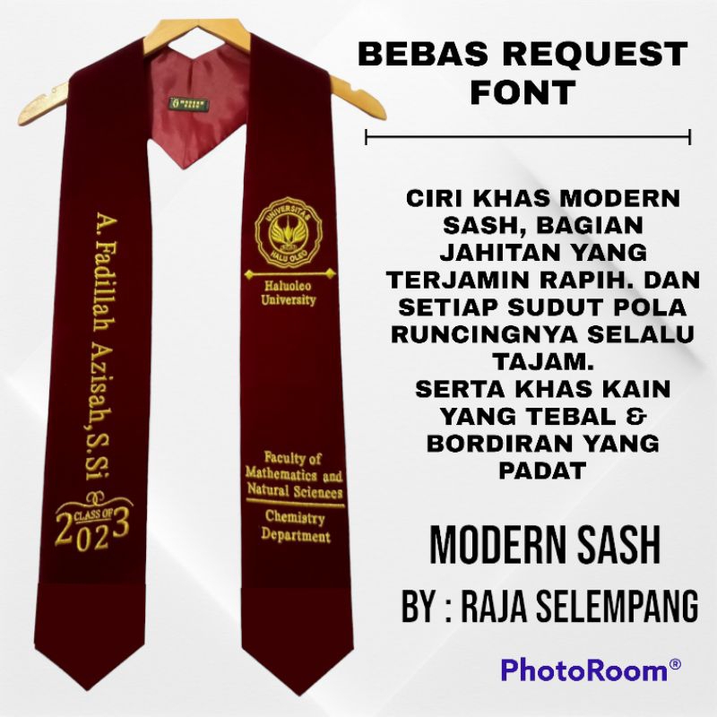 ( MODERN SASH ) EXPRESS - Slempang Selempang Wisuda Leher Bordir Custom /Selempang Cumlaude / Beludr