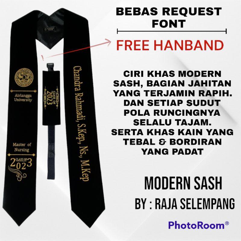 ( MODERN SASH ) EXPRESS - Slempang Selempang Wisuda Leher Bordir Custom /Selempang Cumlaude / Beludr