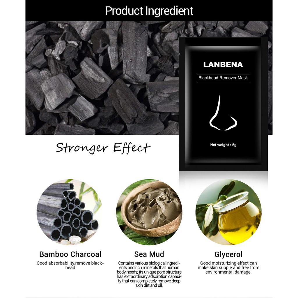 [10 Pcs] LANBENA Blackhead Remover Masker Komedo Pada Area Hidung Dahi dan Dagu