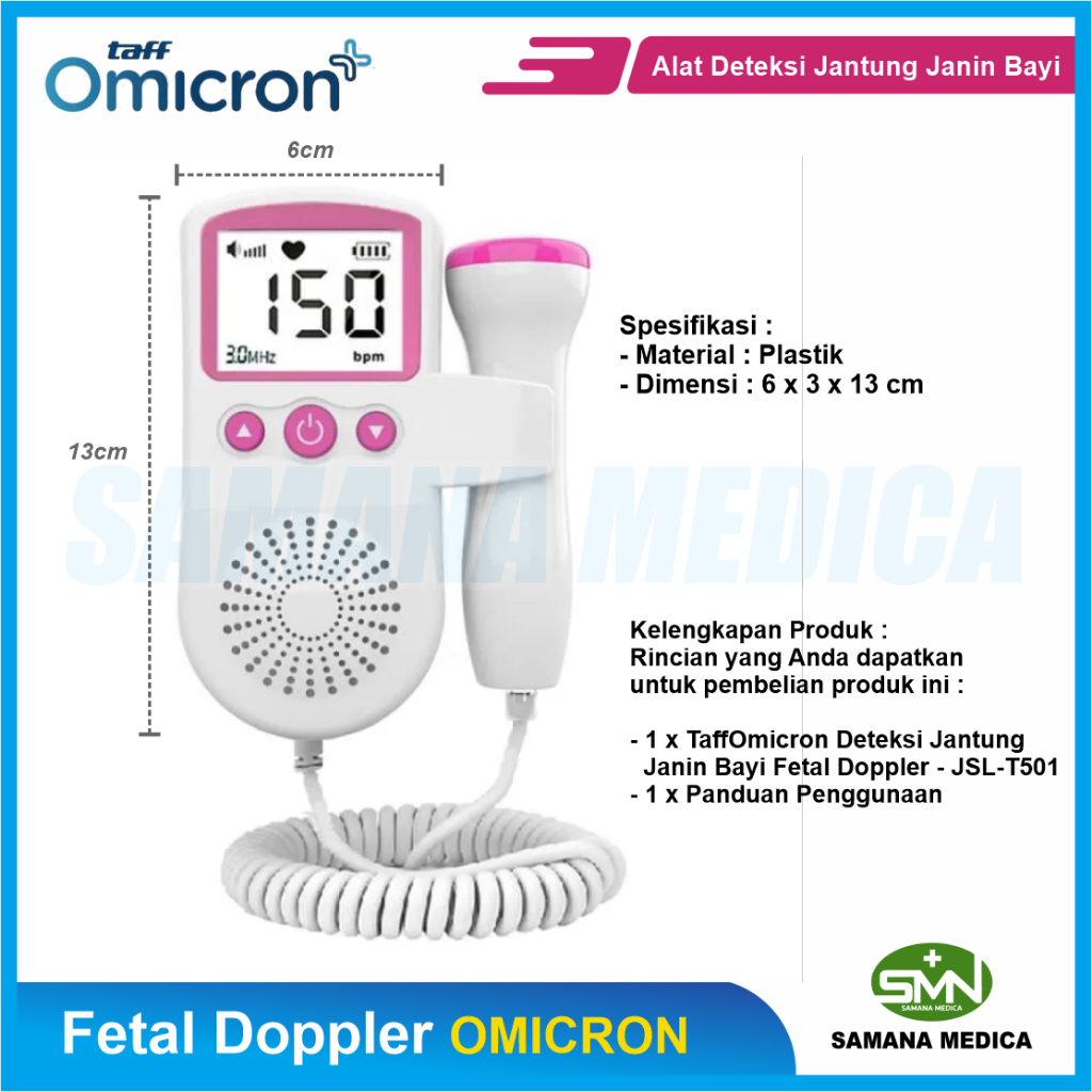 Alat Deteksi Jantung Janin Bayi Fetal Doppler Taff Omicron JSL-T501 - Warna Pink Putih- FREE BATERAI