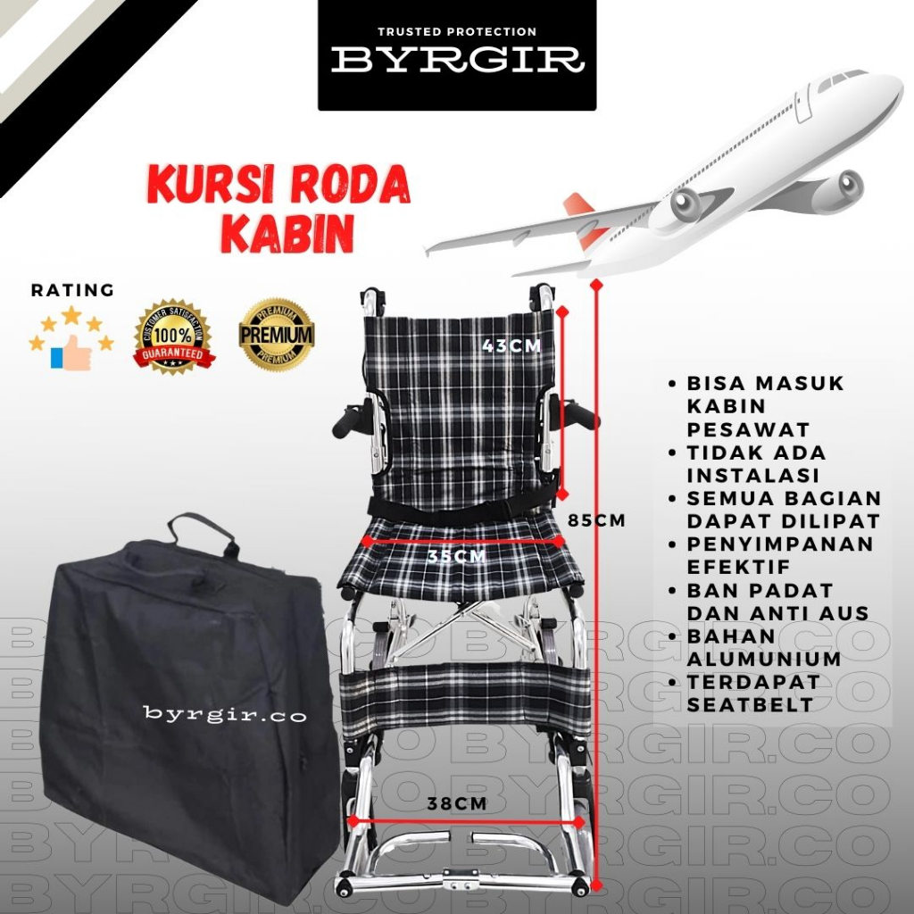 BYRGIR Wheelchair Travel Kabin Pesawat Kursi Roda Lipat Ringan Mini Simple Praktis