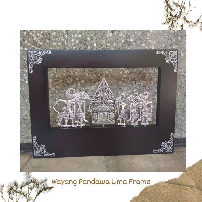 Souvenir Wayang Pandawa Lima Frame Hiasan Dinding Pandawa Lima & Gunungan Perak