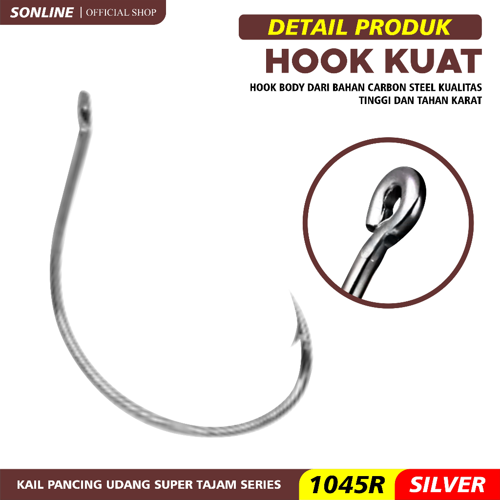 SONLINE Kail Pancing Udang Hook Fishing Accessories Ringed High Carbon Steel Kail Pancing Udang 1045R