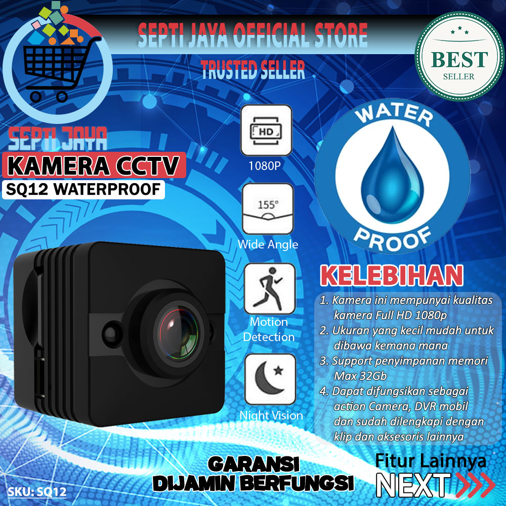 Alat Canggih Camera Hidden Spy Cam Kamera Mini Action Cam Kecil Waterproof Anti air Night Vision SQ1