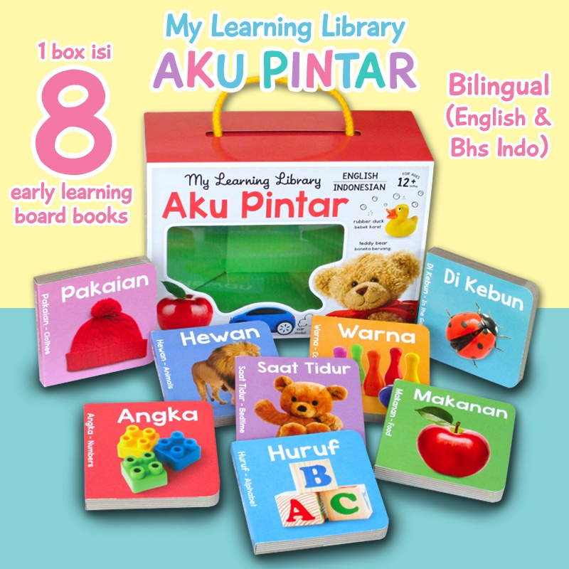 [GinukGinuk] Bilingual My Learning Library AKU PINTAR (1 box isi 8 early learning board books - Bilingual English &amp; Bhs Indo) - Aku Pintar