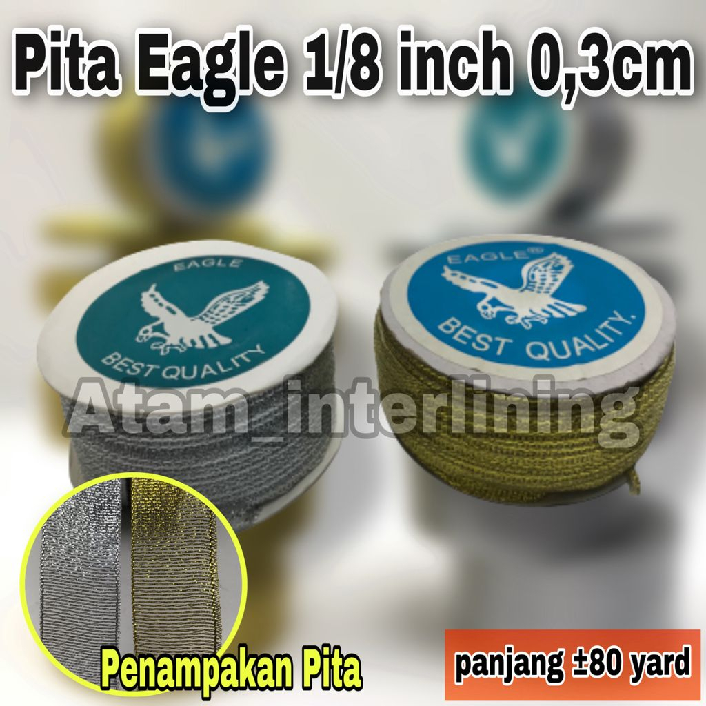 

Pita Gliter 1/8 inch atau 0,3cm EAGLE gold silver emas perak berbagai ukuran roll | Pita metalik KADO PARCEL HAMPERS 0,3cm 1/8 inch inc in