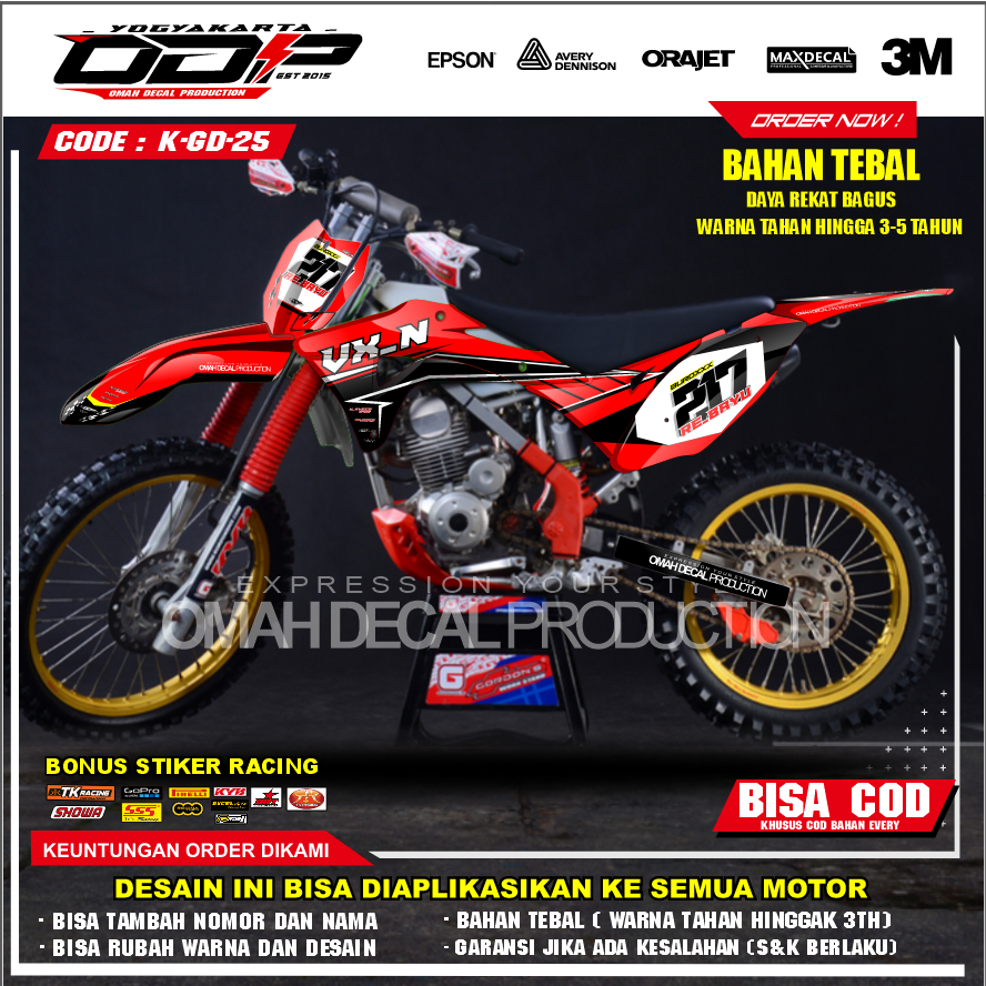 DECAL GORDON FULL BODY AKSESORIS VARIASI STICKER MOTOR KAWASAI KLX GORDONS DEKAL MOTIF SUPERMOTO STI