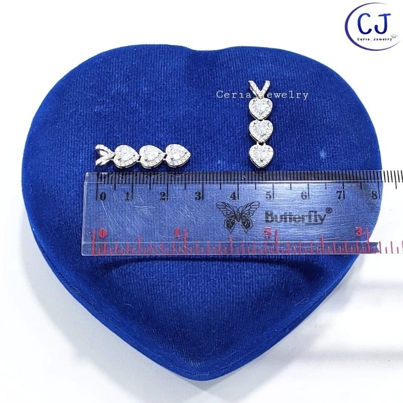 Kalung Perak Asli 925 Wanita Silver Lapis Emas Putih Cassandra Italy Liontin Love 3 Susun Permata - Perhiasan Perak Asli