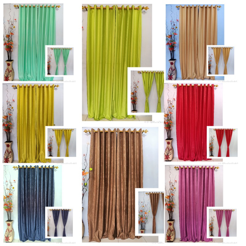 Gorden Smokring 12 Ring Polymicro Pintu Atau Jendela Motif Embos Embos Polos Warna Mix