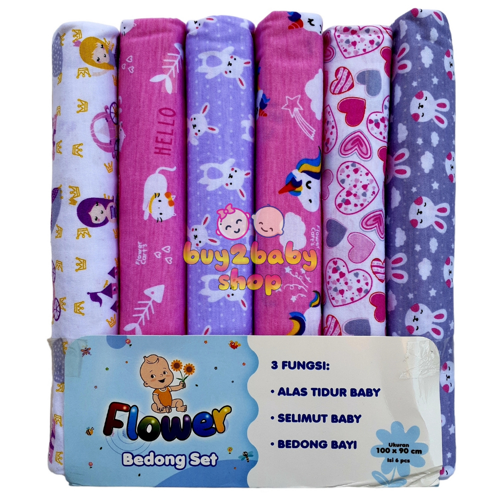 Bedong bayi halus lembut Flower warna motif Realpict 90 x 100 cm 3-6 PCS