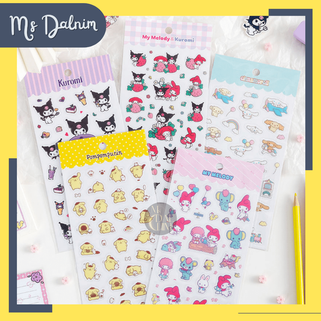 

[Ms Dalnim] Stiker Sanrio Aesthetic Lucu Korea PVC Anti Air Cute Deco Sticker Kuromi Cinnamoroll HK Melody Waterproof Transparan Dekorasi Journal Jurnal Diary Bujo Photocard PC Decor HP Kpop Toploader Cahol Kawaii DIY Planner Scrapbook Craft [ST157]