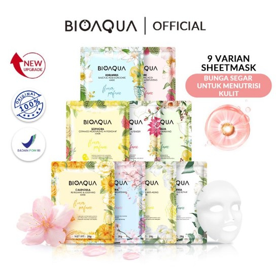 READY - BPOM BIOAQUA sheet mask Hydrating Essence face Mask Brightening Moisturizing skin care anti aging Masker Wajah Bioaqua floral sheetmask