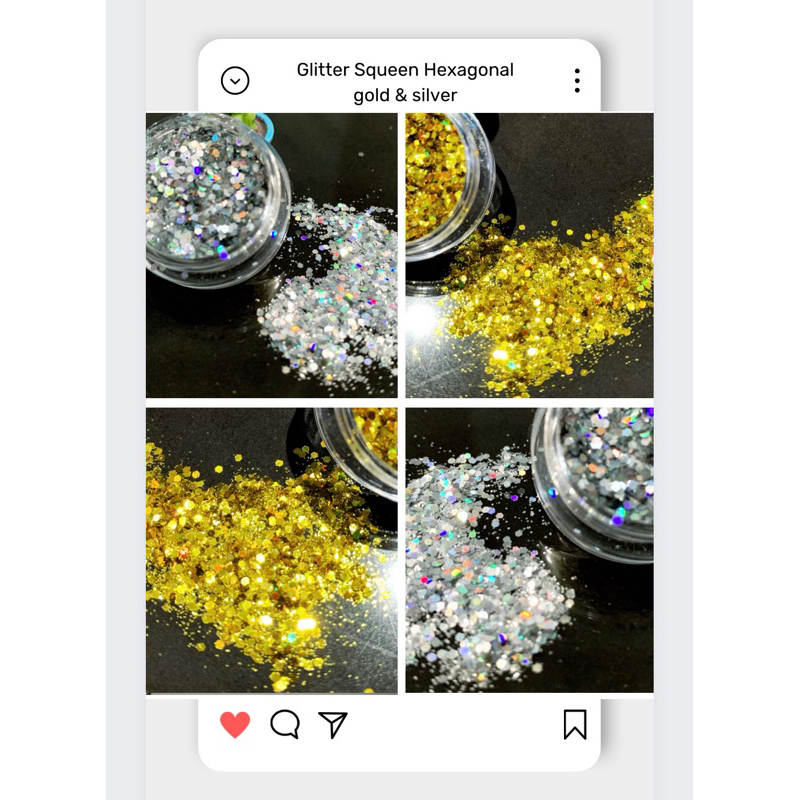 Glitter Squeen Hexagonal hologram Nail Art Gold & Silver