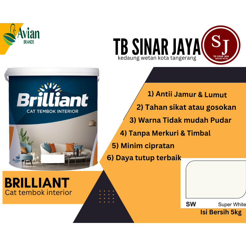 Brilliant Cat Tembok Interior Tembok Rumah Isi 5kg - Super White