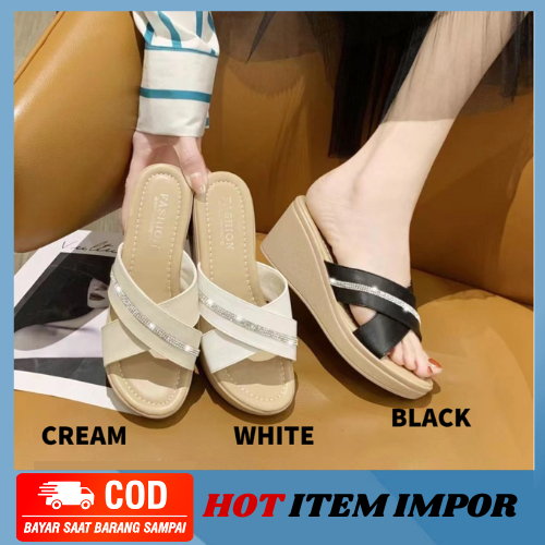 MB-SW19 Sandal Wedges Slip On Casual Wanita Korea COD