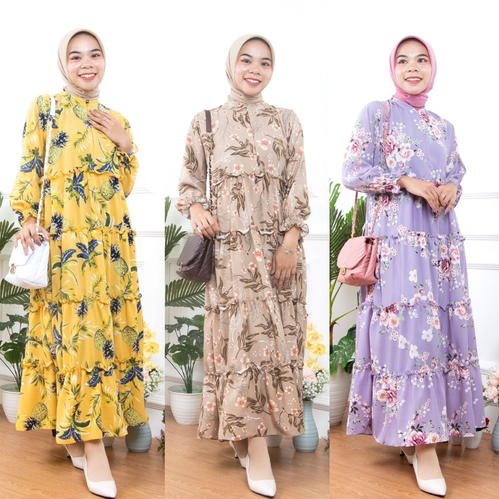 VS - GAMIS EMMA MAXY MUSLIM WANITA FLORAL / DRESS MUSLIM WANITA BUSUI / BAHAN SHAKILA AIRFLOW
