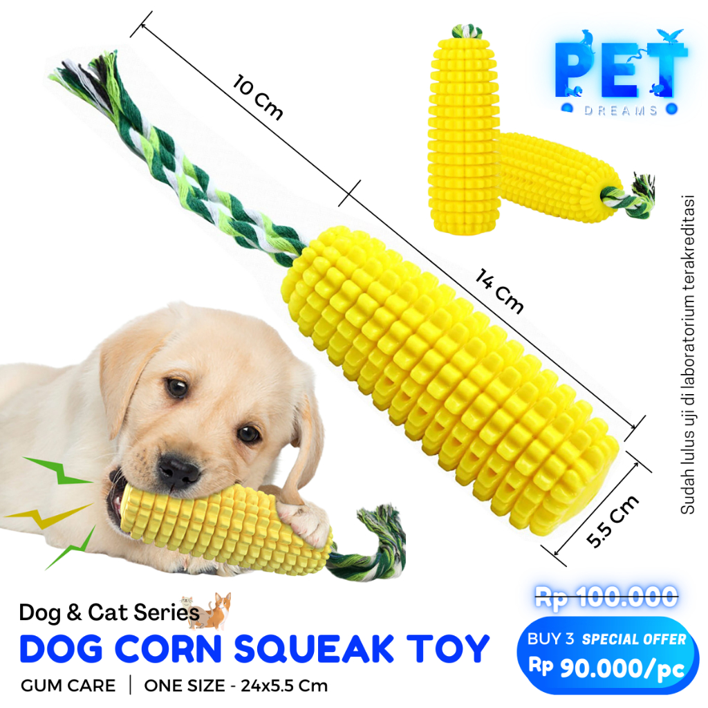 MAINAN ANJING JAGUNG GIGIT BUNYI TALI GIGITAN PEMBERSIH GIGI DOG PUPPY CHEW ROPE DENTAL TOY