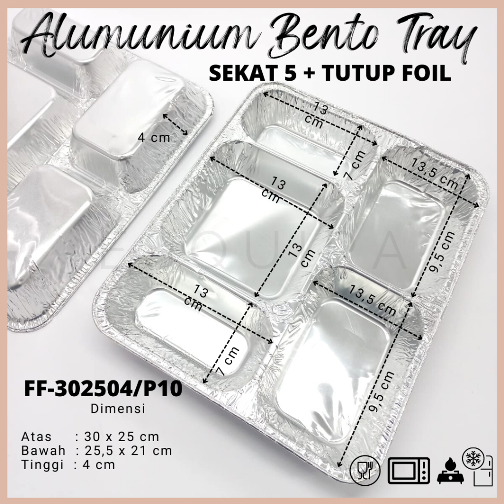 Alumunium Bento Tray Sekat 5 + Tutup Foil (10pcs) / FF-302504 / P10