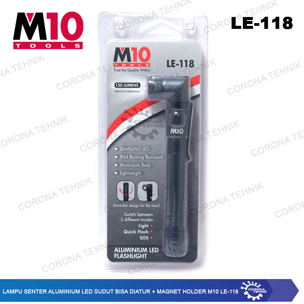 Lampu Senter Aluminium Led Sudut Adjustable + Magnet Holder M10 LE-118