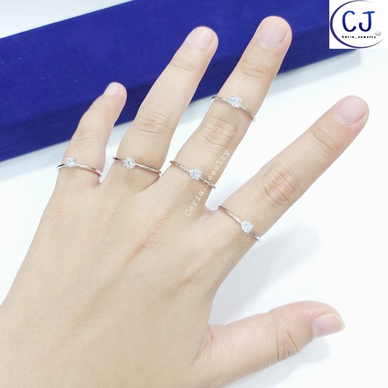 Cincin Perak Asli Silver Wanita 925 Lapis Emas Putih Model Desi Cincin Soliter Model Diamond - Perhiasan Perak Asli