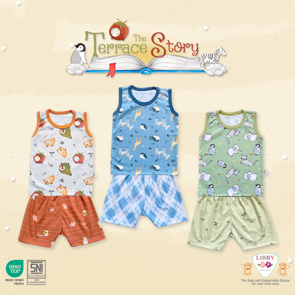 [TOMS] [BUNDLE HEMAT 3stel] LIBBY - Baju / Oblong Kutung Singlet + Celana Pendek Motif Terbaru Grosir SML