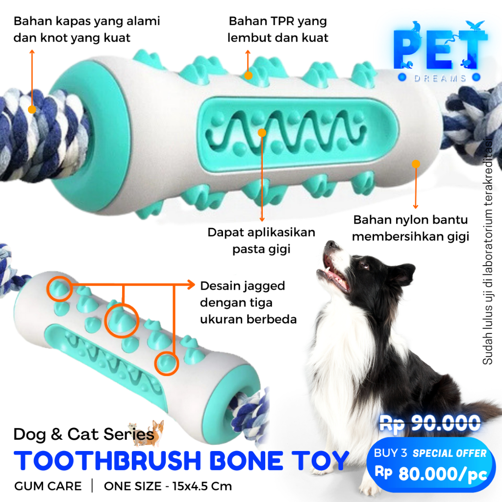 MAINAN ANJING GIGIT BENTUK TULANG TALI GIGITAN PEMBERSIH GIGI DOG PUPPY BONE CHEW ROPE TOY